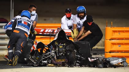 Totalmente destruido quedó el Haas de Grosjean tras el accidente en Baréin en 2020