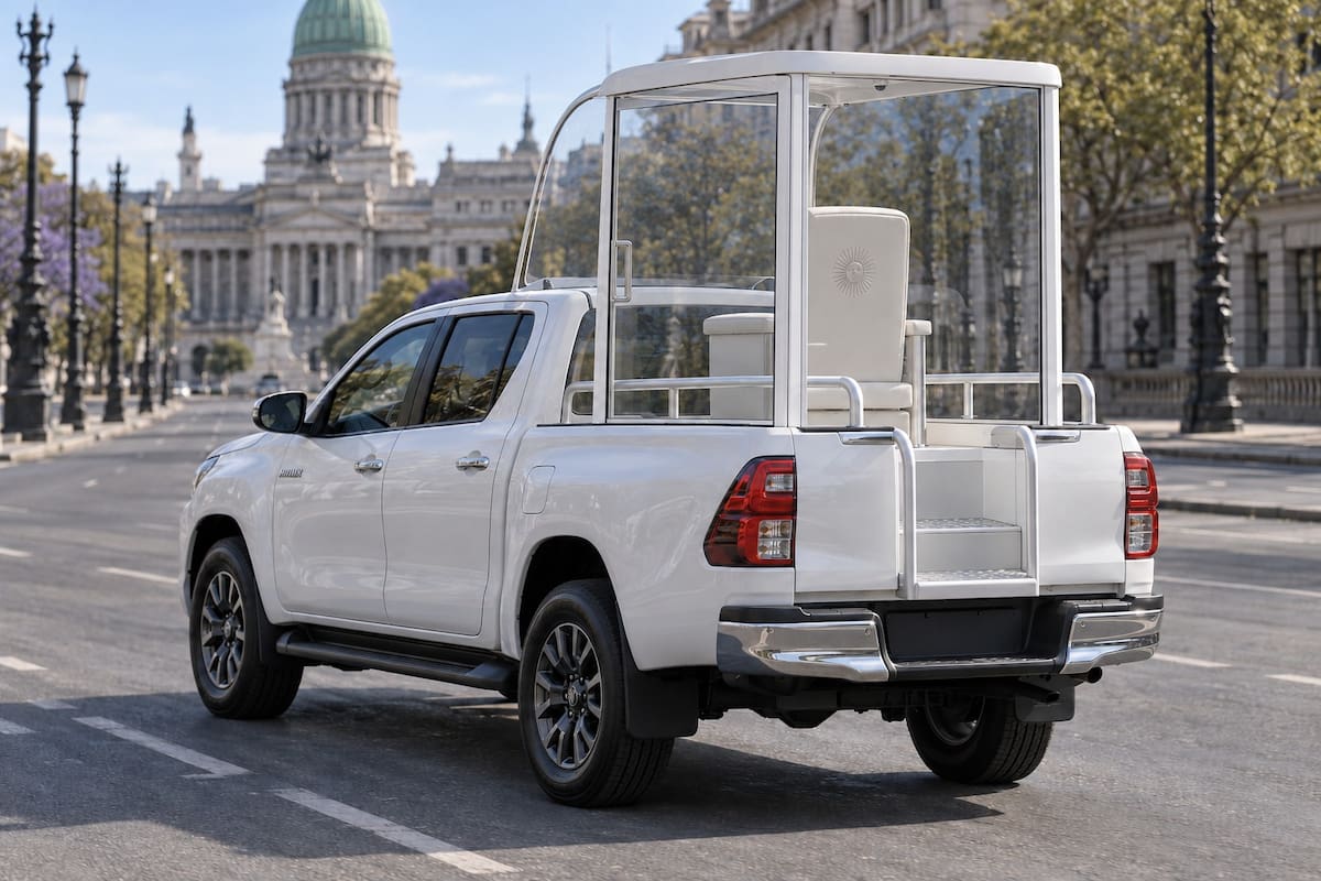 Toyota Argentina fabricará las unidades del papamóvil para su visita a la Argentina (imagen ilustrativa sobre cómo podría ser el vehículo utilizando Inteligencia Artificial)