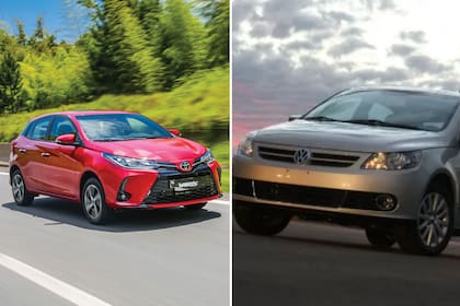 Toyota Yaris (izq.), uno de los que llegó al mercado y Volkswagen Gol (Der.), el emblemático modelo que dejó de venderse