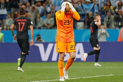 Tras el error de Wilfredo Caballero, Croacia festejó ante la Argentina en Rusia 2018.