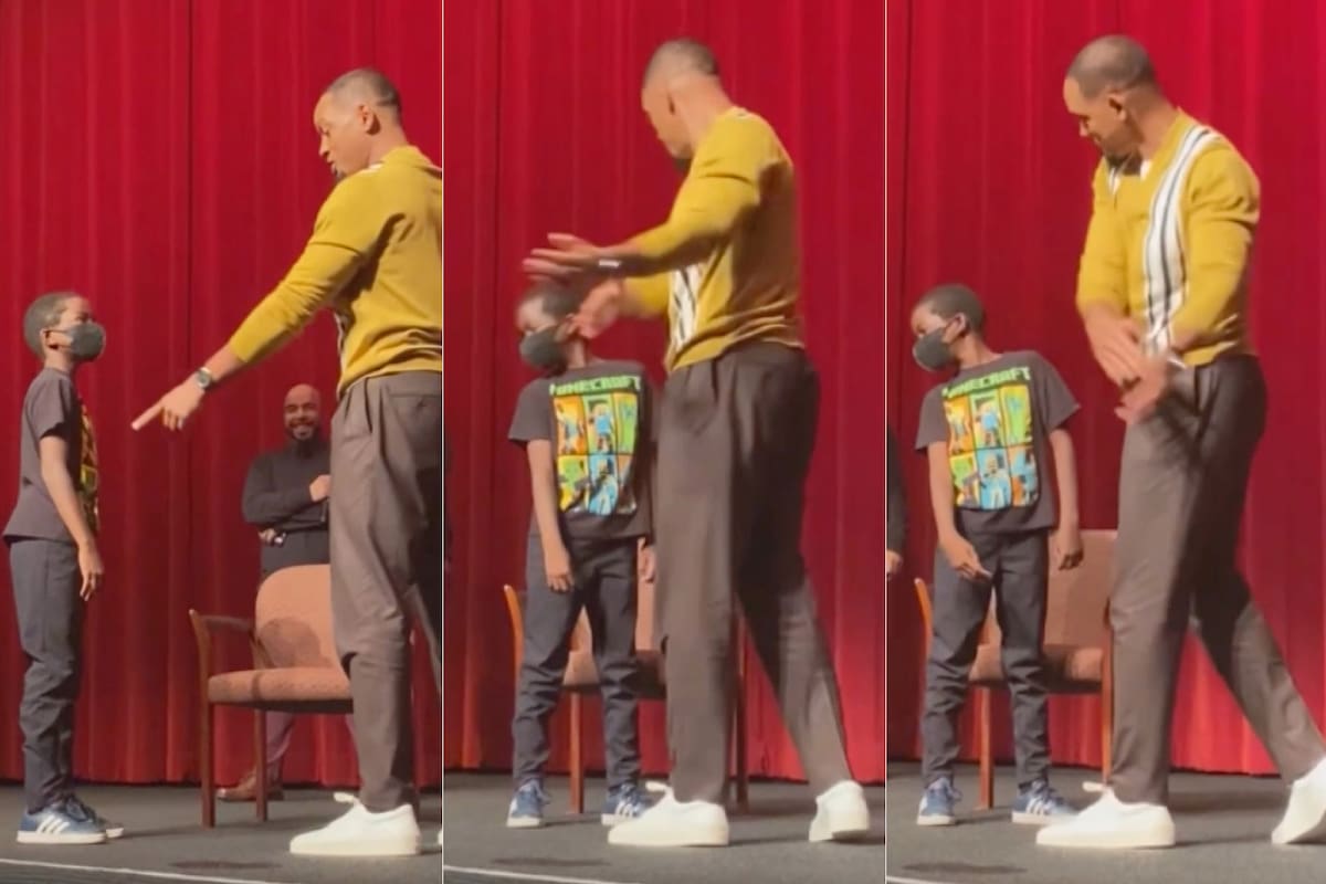 Tras el escándalo en la entrega de los premios Oscar, aparecieron fotos de Will Smith enseñándole a un joven fan a dar la cachetada perfecta