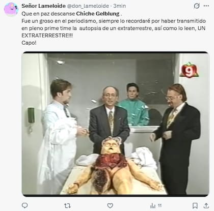 Tras el fallecimiento de Chiche Gelblung, los usuarios de las redes recordaron el día que hizo una autopsia de un alien en televisión (Foto: X)