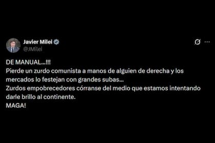 Tras el triunfo de Bolsonaro, Milei apuntó contra los “zurdos empobrecedores” y llamó a darle “brillo” al continente