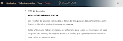 Tras percatarse de su error y eliminar las publicaciones, France Football admitió lo ocurrido y aseguró que no reveló el podio