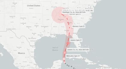 Trayectoria del huracán que tocará tierra el jueves en Florida