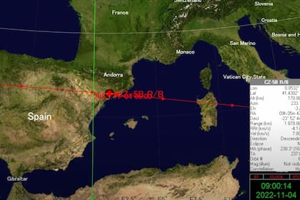Trayectoria sobre España de los restos del cohete chino que impactó en el océano Pacífico