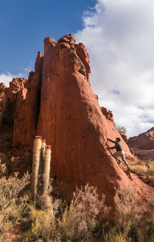 Trepada a pasos del refugio principal de Inca Cueva, donde se agrupan ocho cavernas con pinturas rupestres, en las afueras de Humahuaca.