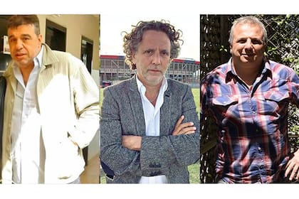 Tres de los cuatro candidatos que competirán este sábado en las elecciones en San Lorenzo: Ricardo Saponare, César Francis y Claudio De Simone. el otro, por la lista oficialista, es Marcelo Tinelli