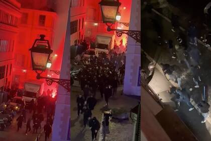 Tres momentos de la agresión de hinchas violentos de la Lazio a simpatizantes de la Real Sociedad española que habían viajado a Roma para el partido de este jueves entre ambos equipos por la Europa League