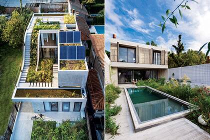 Tres paneles solares son la principal fuente de energía y calefacción de la casa, que no tiene conexión de gas. El faltante (si hubiera), se toma de la red eléctrica