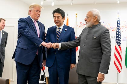 Trump, Abe y Modi, anoche, en un encuentro al margen de la Cumbre, en Osaka