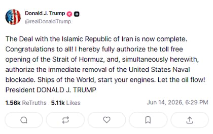Trump anunció en Truth Social que el acuerdo con Irán "está completo"