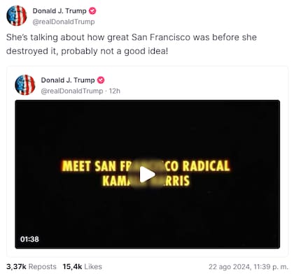Trump aseguró que Harris destruyó San Francisco cuando fue Fiscal de distrito