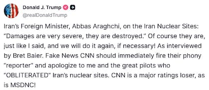 Trump contra Araqchi en su red social Truth Social