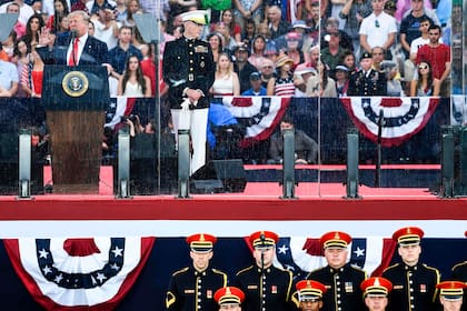 Trump, durante su discurso de ayer en el Lincoln Memorial