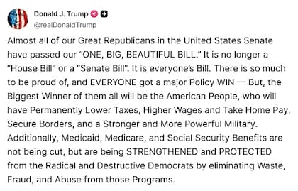 Trump reaccionó a la aprobación del proyecto en el Senado