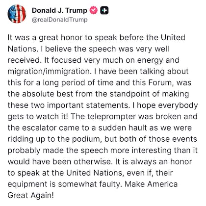 Trump sobre su discurso en la ONU