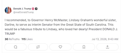 Trump sugirió a la hermana de Graham para completar su mandato