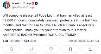 Trump volvió a disparar en redes sociales contra el papa León