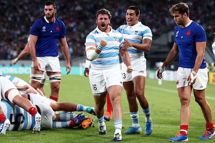 Try y festejo de Montoya junto a Santiago Carreras, en el Mundial 2019 de Japón, contra Francia
