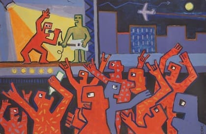 Tsoi también era artista y muchas veces ilustraba la portada de sus discos, a esta obra la llamó “Rock concert”
(Foto: X/@sovietvisuals)