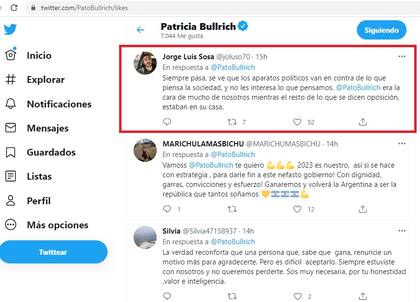 Tuits a los que les puso "me gusta" Patricia Bullrich
