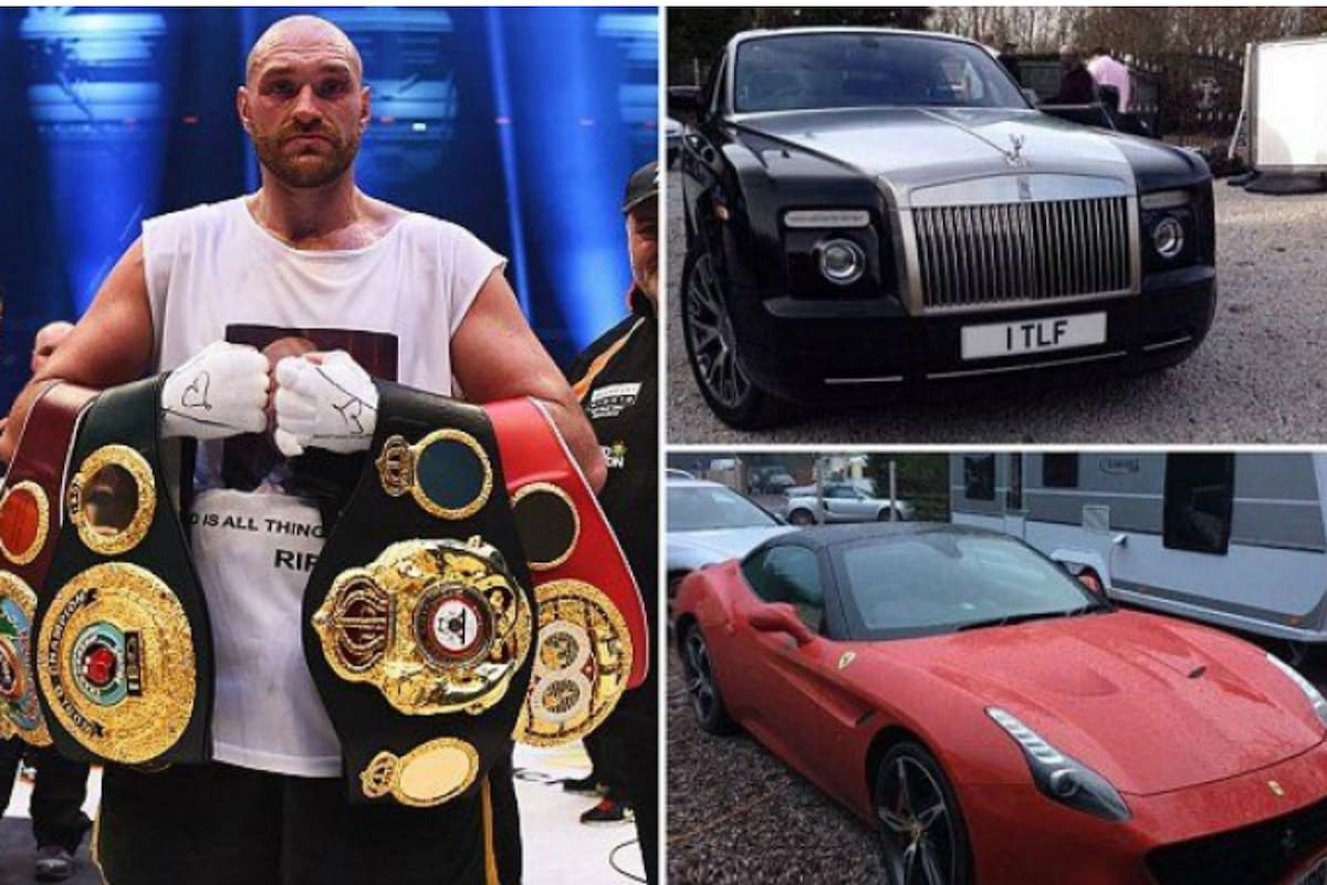 Tyson Fury, en su momento de euforia: con los títulos que le ganó a Klitschko, el Rolls Royce y la Ferrari