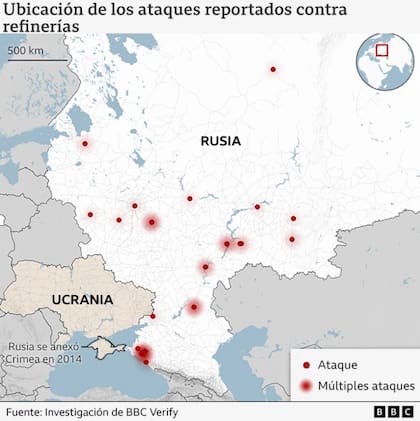 Ubicación de los ataques reportados contra refinerías