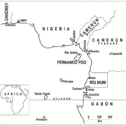 Ubicación de Santa Isabel (hoy llamada Malabo), la ciudad de Guinea Española en cuyo puerto, en 1942, se produjo la Operación Posmaster