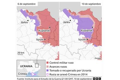 Los mapas que muestran el territorio recuperado por Ucrania tras su ofensiva “relámpago” contra Rusia
