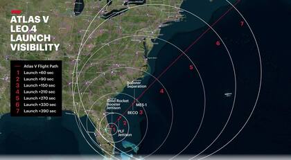 ULA proporcionó un gráfico que muestra el lanzamiento y las zonas de visibilidad