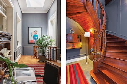 La escalera que lleva al hall remata con un acrílico del artista cubano Alexei Serrano. Al lado, el paño de vidrio fijo que cierra la cocina tiene las mismas dimensiones que la nueva ventana interna del living.