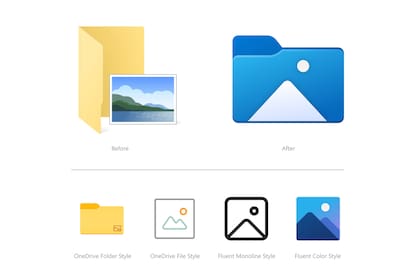 Un antes y después de los iconos de Windows 10, que tendrán un nuevo aspecto a tono con los diferentes servicios digitales de Microsoft