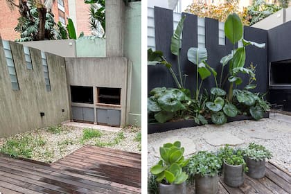 Un antes y después: un patio de piedras deslucido que se transformó en un recorrido con distintas texturas y especies
