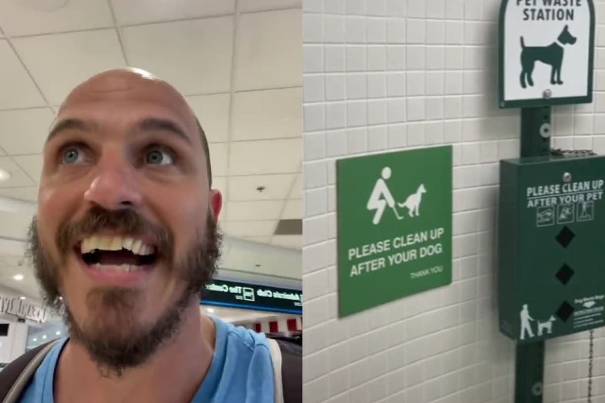 Un argentino se volvió viral por su reacción al ver una sala de servicios para mascotas en el interior del Aeropuerto Internacional de Miami
