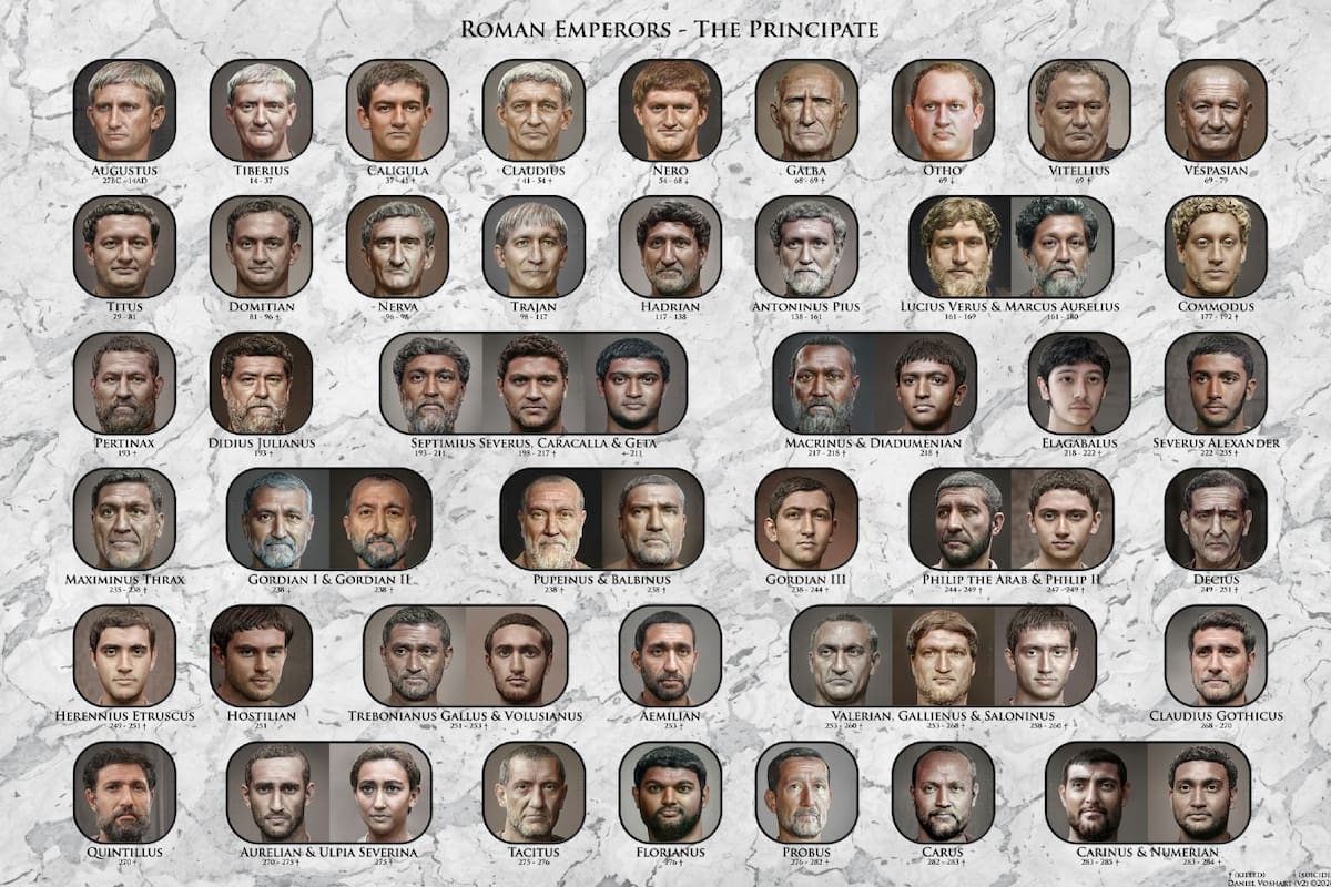 Un artista canadiense volvió a la vida a 54 líderes de la antigua roma reproduciendo sus rostros tal como habrían sido en su tiempo