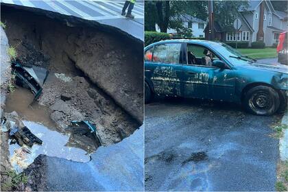 Un auto cayó a un profundo socavón en Nueva York