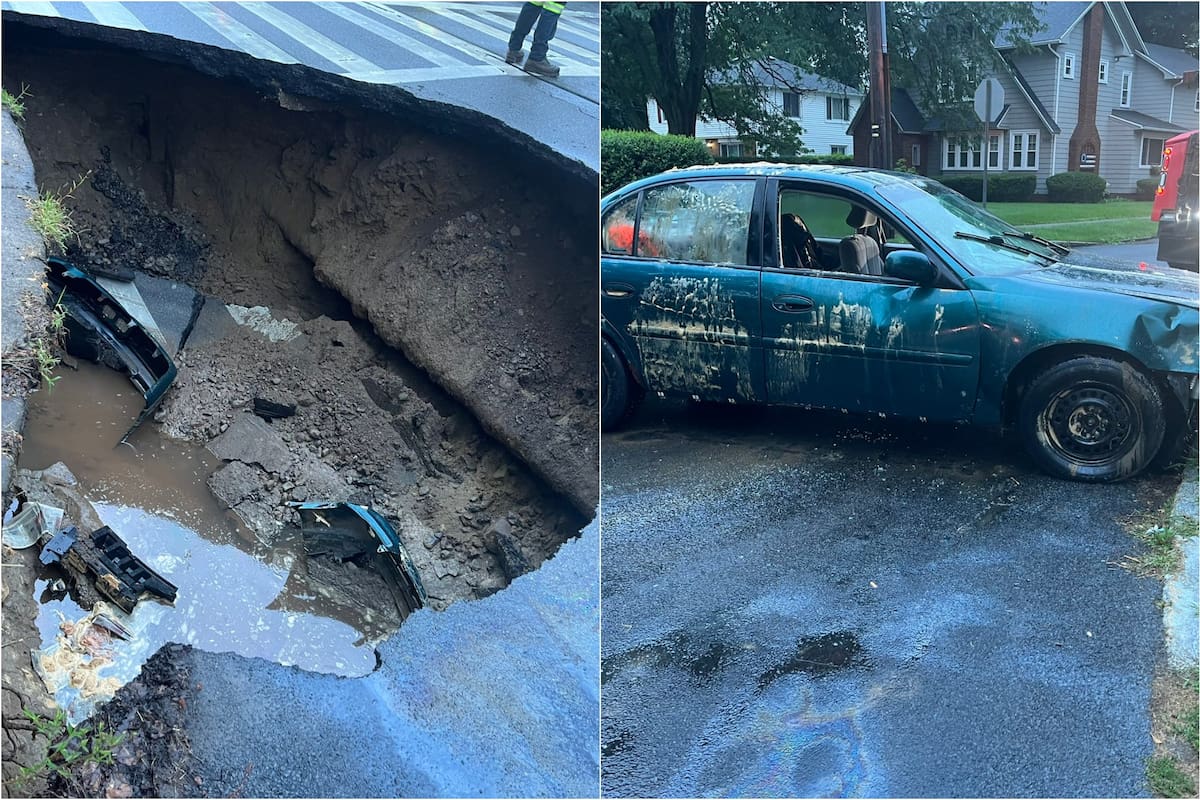 Un auto cayó a un profundo socavón en Nueva York