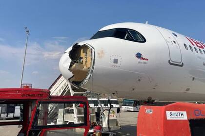 Un avión de Iberia aterrizó de emergencia en Madrid tras un fuerte impacto frontal con un ave
