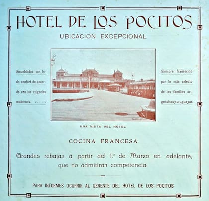 Un aviso de la época promocionando los descuentos del Hotel, fuera de temporada, y la cocina francesa que servían