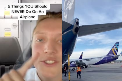 Un azafato muestra lo que no hay que hacer al abordar un avión