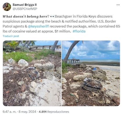 Un bañista en los Cayos de Florida descubrió un paquete con drogas en la playa