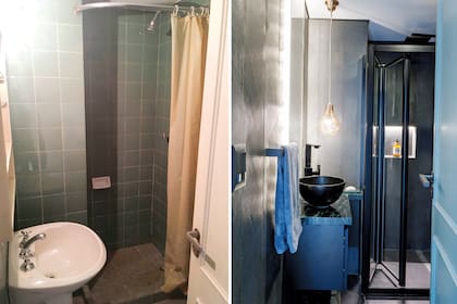 Un baño "menos baño", ahora sin azulejos, con un vanitory que permite guardar remedios y el cepillo de dientes, y una iluminación decorativa, además de general.