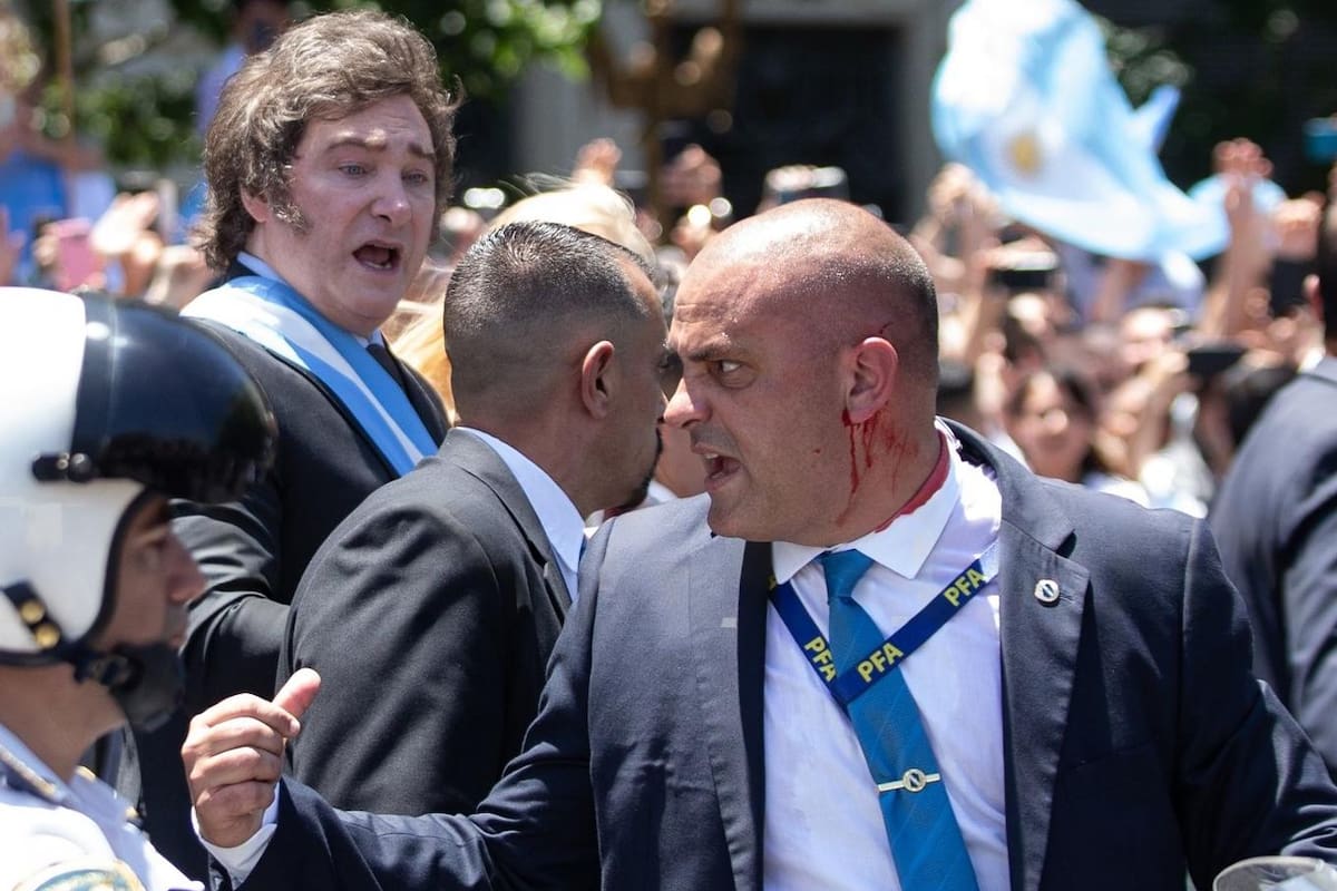 Un botellazo le fue tirado al presidente Milei cuando se dirigía a Casa Rosada el día de su asunción: el custodio, herido