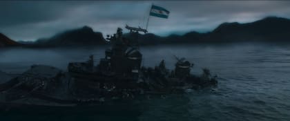 Un buque argentino se hunde en Malvinas, lo que significa en la serie el final de la guerra y la derrota de la Argentina ante Inglaterra