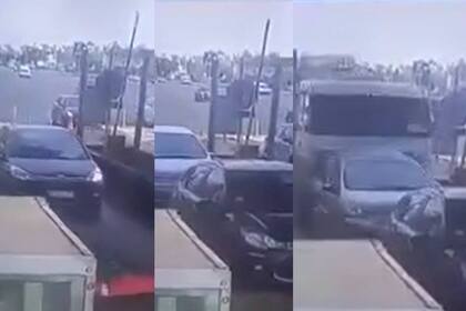 Un camión chocó contra dos autos (Captura video)