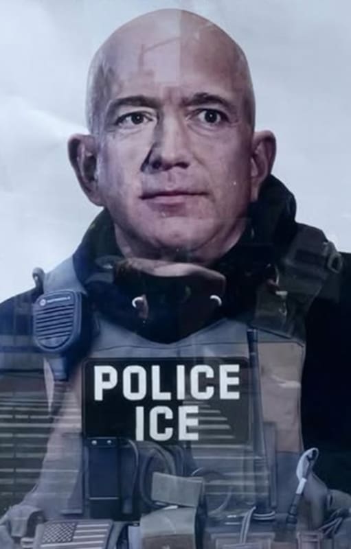 Un cartel de protesta acusa a Amazon de colaborar con ICE y llama a boicotear la “Met Gala de Bezos”, en rechazo al rol de Jeff Bezos como patrocinador del evento