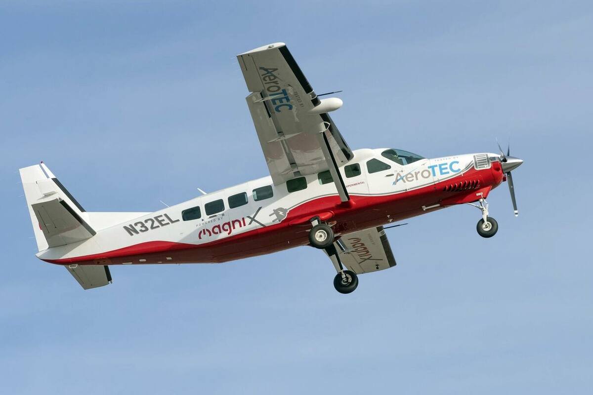 Un Cessna Grand Caravan modificado para llevar un motor eléctrico magni500; el costo de un vuelo de media hora pasa de 300 a 6 dólares