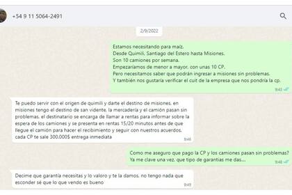 Un chat con un presunto cliente