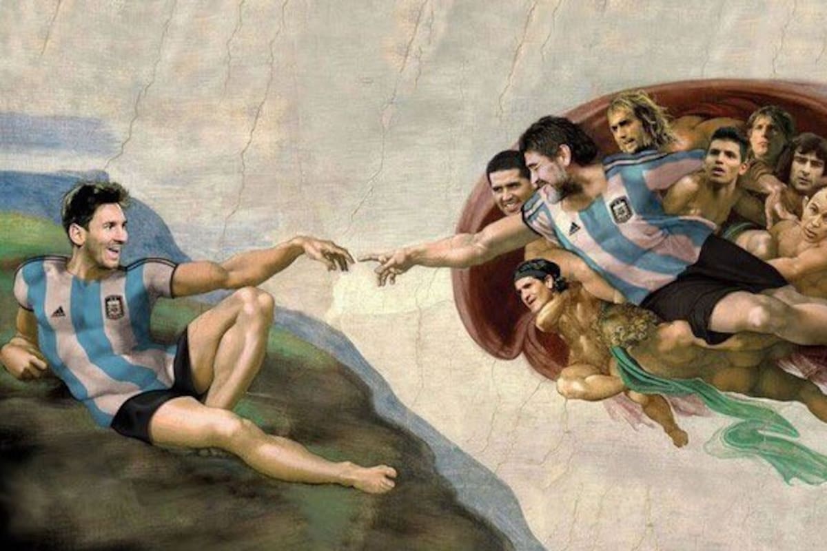 Un club de barrio se inspiró en la obra de arte de Miguel Ángel para homenajear a los astros de fútbol argentino